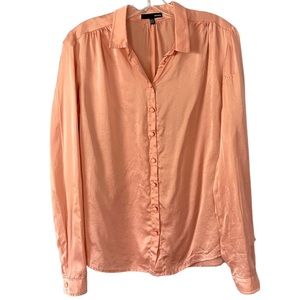 IPEKYOL 100% Silk Peach Pink Long Sleeve Button Down Blouse Size 12